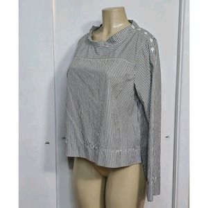 J.CREW Funnel Neck Olive Grey White Striped Popover Blouse Style#G9944 Size 12